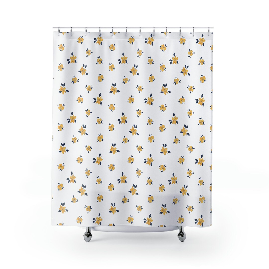 Yellow Floral Shower Curtain Shower Curtain Farmhouse Etsy