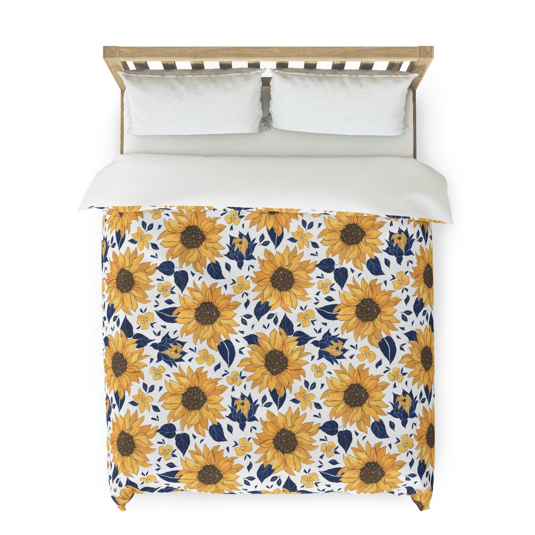 Yellow SUNFLOWER Duvet Cover Sunflower Quilt Cover White Blue Etsy