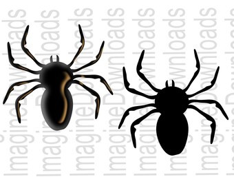 Schwarze Spinnen, Spider Clipart, digitaler Download, gruselig, Halloween, 2 Spider Bilder enthalten JPG, PNG-Dateien