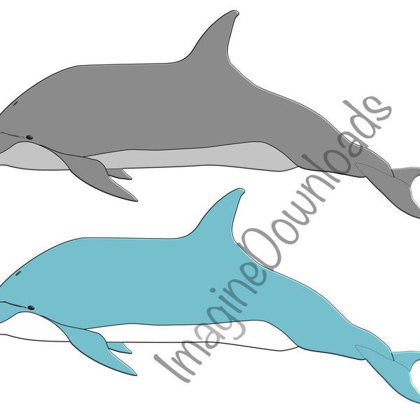 Gray & Blue Dolphin, Digital Download, Clipart Sea Animals - 2 Dolphin Images Included JPG, PNG Files