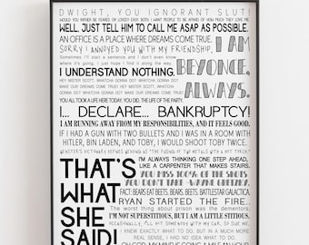 The Office TV Show Print, Digital Download, Printable Wall Art, That&#39;s What She Said, The Office Sayings, Dunder Mifflin