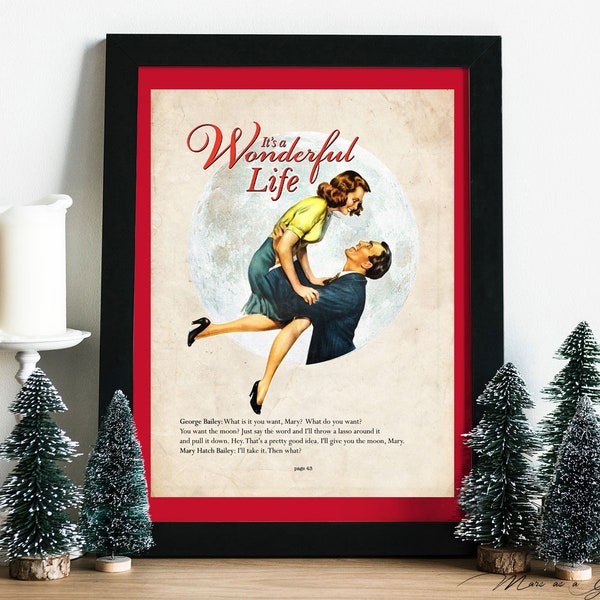 It's A Wonderful Life Print, George Bailey, I'll Give You the Moon Quote, Christmas Art Print