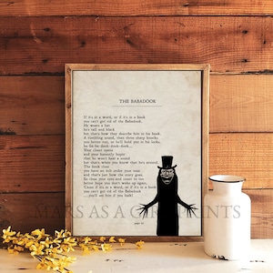 A stylized illustration of the Babadook monster with the quote 'You Can't Get Rid of Me' in gothic font