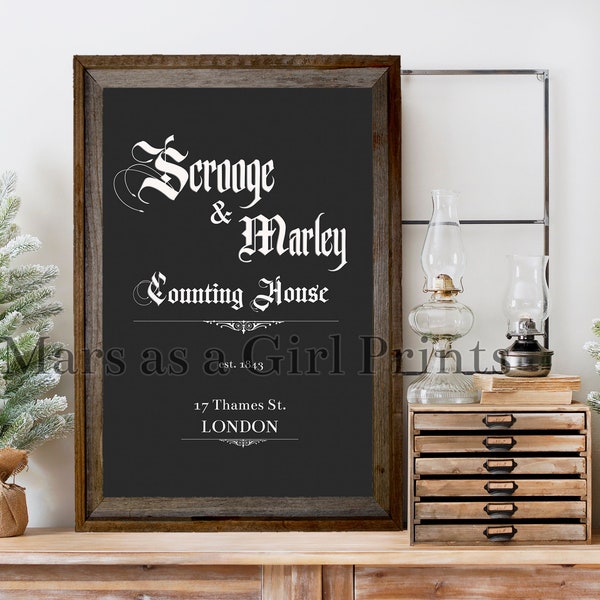 Vintage Rustic Farmhouse A Christmas Carol Scrooge and Marley Counting House Sign Art Print