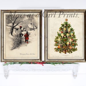 A Very Vintage Christmas, Bringing Home the Tree Art Print Set of 2