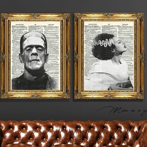 Frankenstein Monster and Bride of Frankenstein Art Boris Etsy