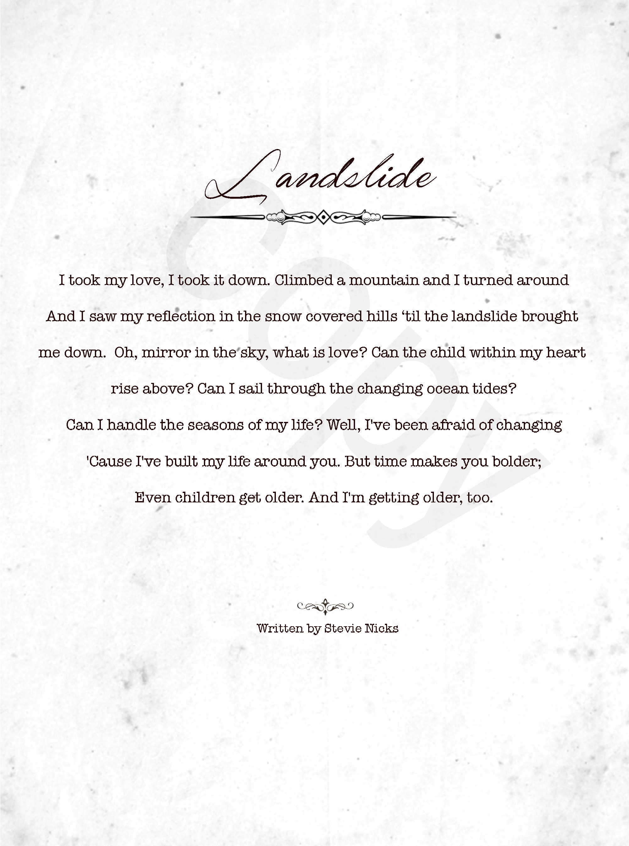 Fleetwood Mac Song Lyrics Landslide Prints Music & Movie Posters Art & Collectibles A Landslide Fleetwood