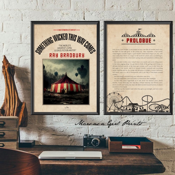 Ray Bradbury Something Wicked This Way Comes Set of 2 Book Page Art Prints