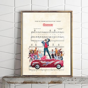 Grease Movie, Danny and Sandy, Pink Ladies, Musical, 1970s Art, Music Sheet Print