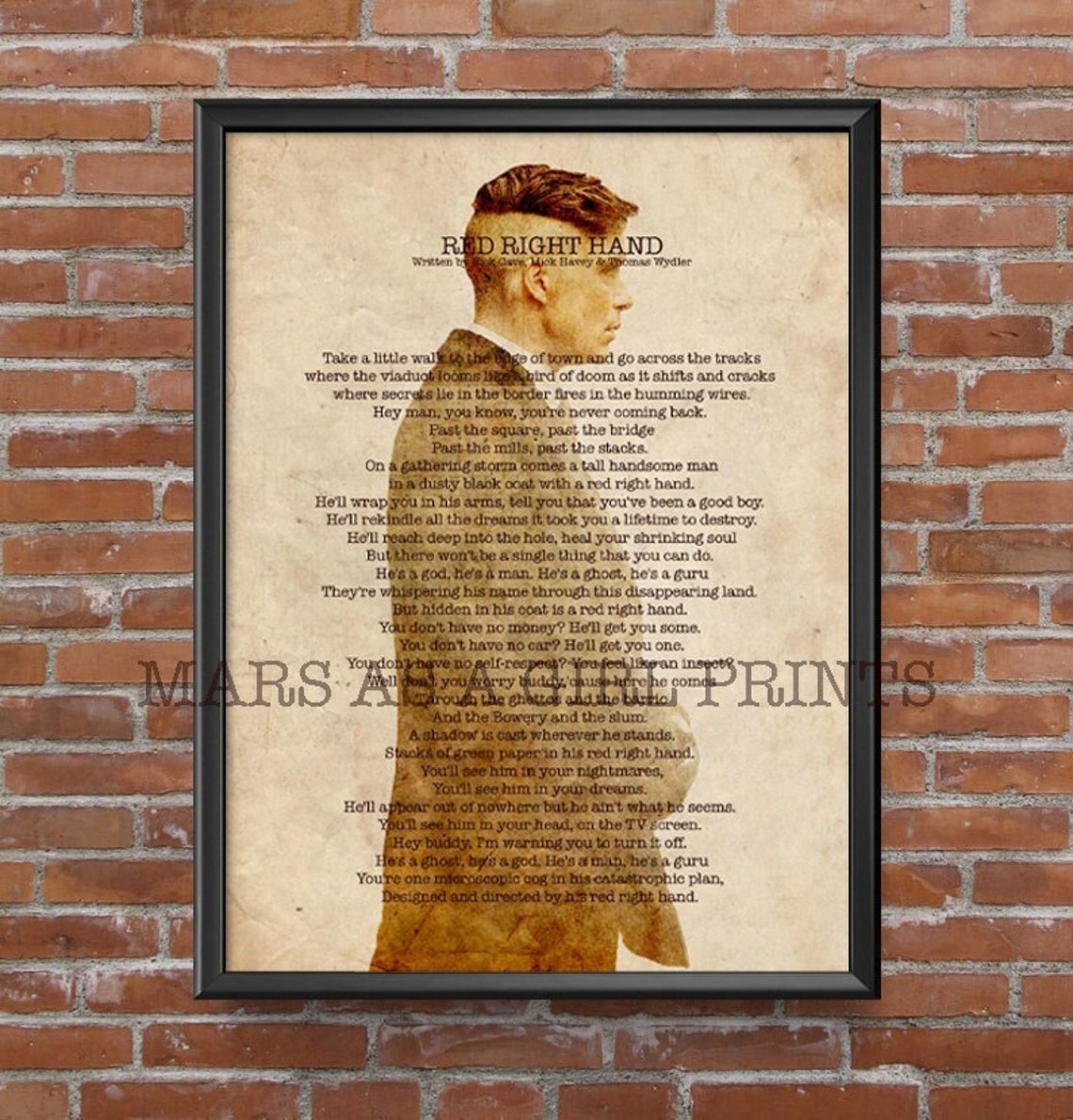 Peaky Blinders Thomas Shelby Nick Cave red Right Hand Lyrics Art Print Etsy
