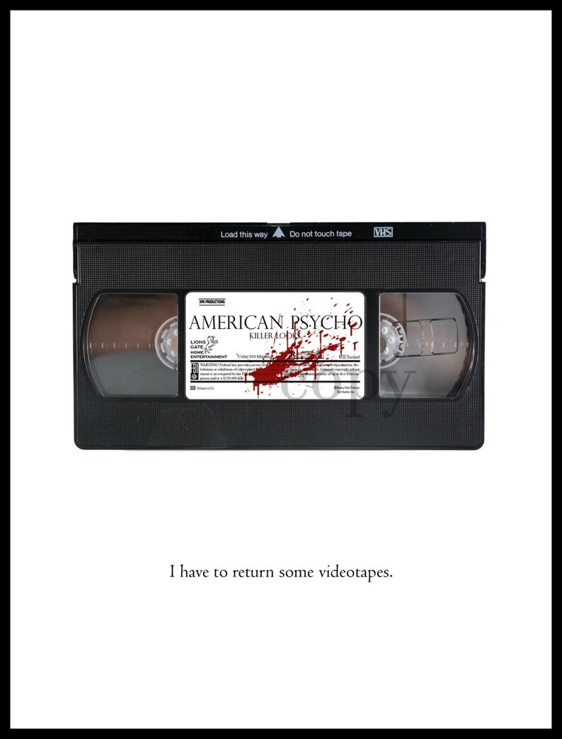 American Psycho VHS Tape Patrick Bateman Minimalist Art Etsy