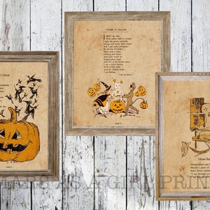 Rustic Farmhouse Halloween Decor, Set of 3 Vintage Art Prints