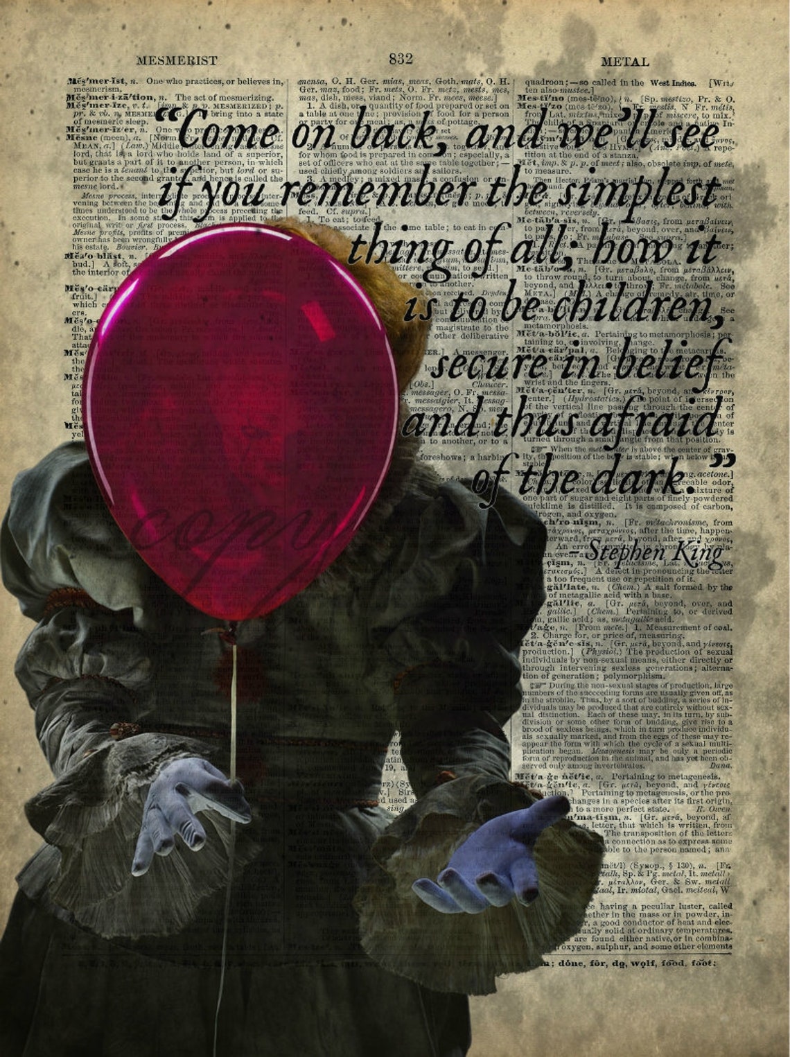 Pennywise Stephen King It Movie Dictionary Art Print Etsy