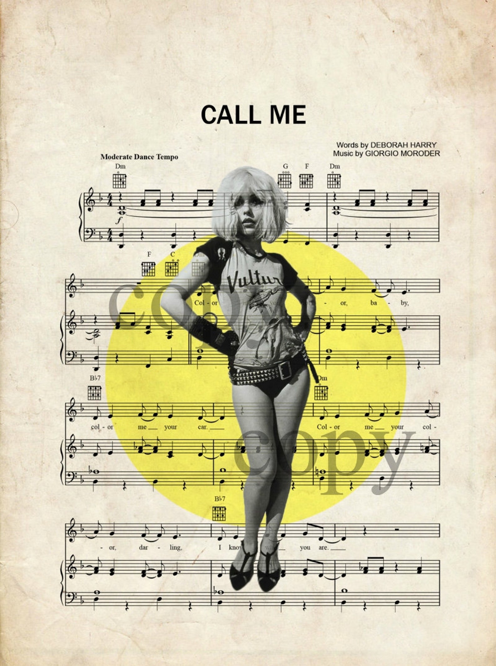 Blondie Art Debbie Harry 1980s Call Me Lyrics Music Sheet Etsy
