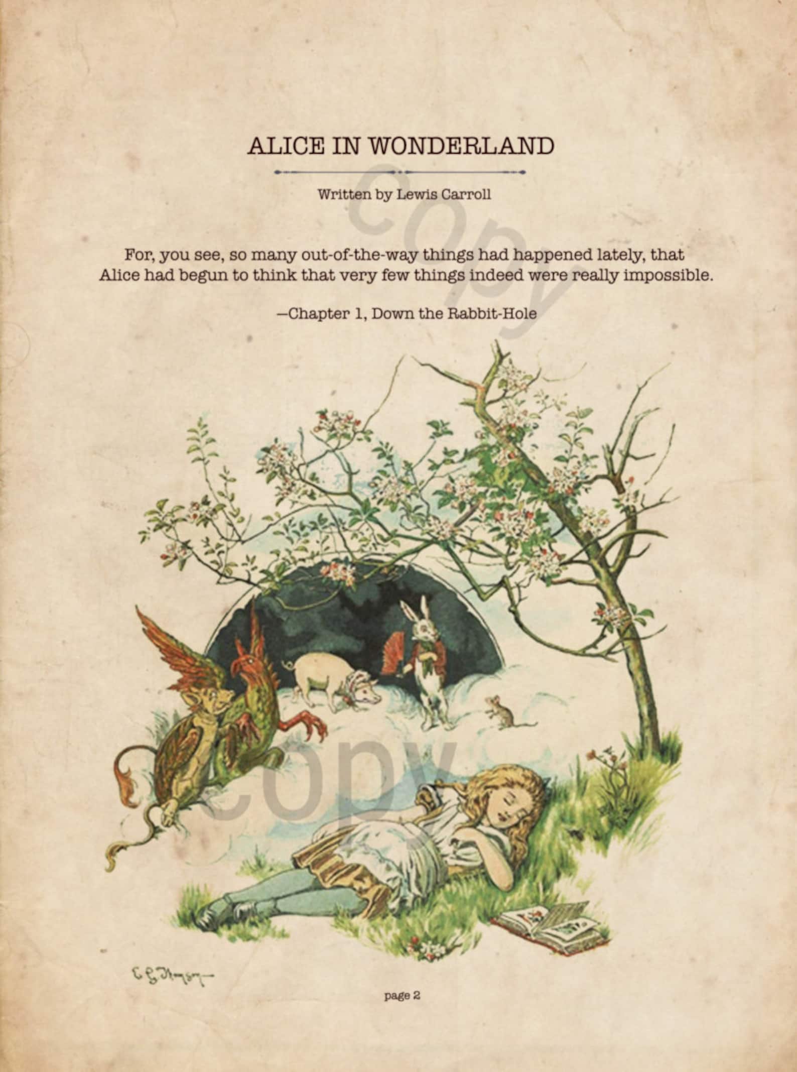Alice in Wonderland Illustration Lewis Carroll Alice in - Etsy