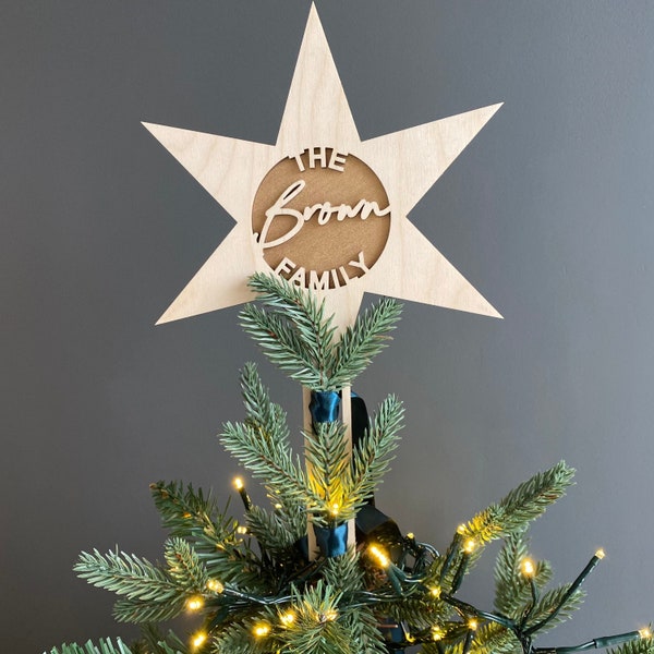 Personalised Family Christmas Tree Topper - 15 colours to choose from