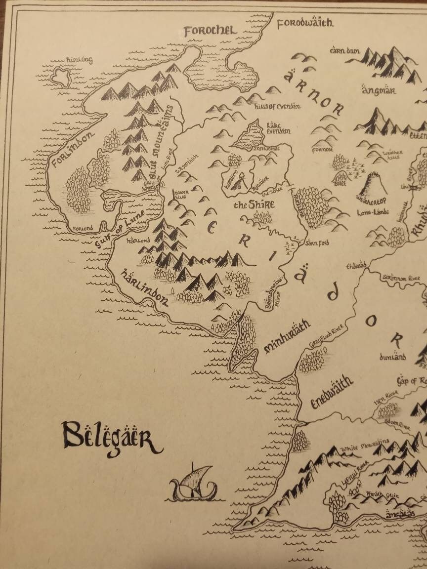 Handdrawn J.R.R. Tolkien Map of Middle Earth in the Third (3rd) Age - Etsy