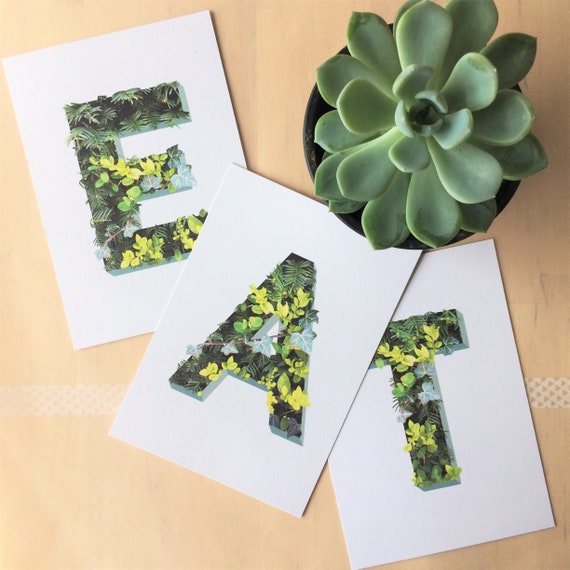 Leaf Initial Postcards - Choose your letters - Spring decor - A B E H I J L N O P R S T available