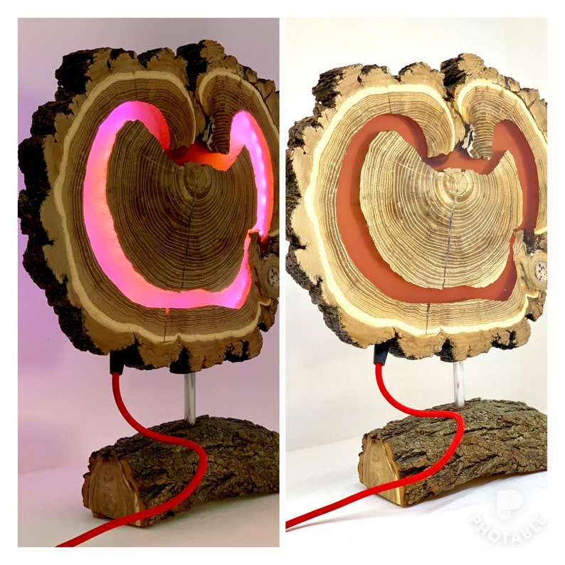 Wooden table lamp Epoxy resinLED strip LED lamp Lighting Etsy