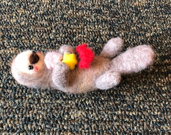 Needle Felted Otter with Clam, Star, and Crab