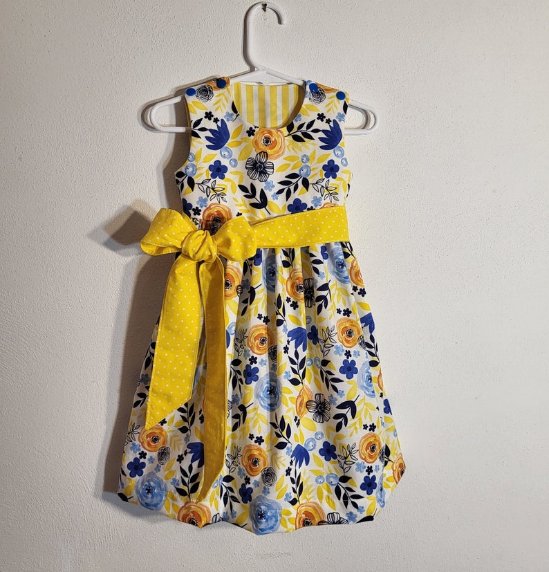 Little Girls' Blue and Yellow Cotton Summer Dress Etsy