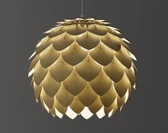 Houten hanglamp "Pinecone 400" / houten lampenkap / unieke hanglamp / Scandinavisch licht / houten plafondlamp