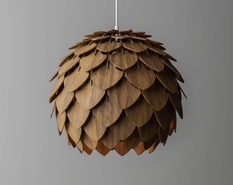 Speciale aanbieding Walnoot hanglamp "Pinecone 400" / houten lampenkap / unieke hanglamp / Scandinavisch licht / houten plafondlamp