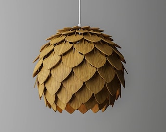 Oak Wood Pendant Light "Pinecone 400" - Scandinavian Style