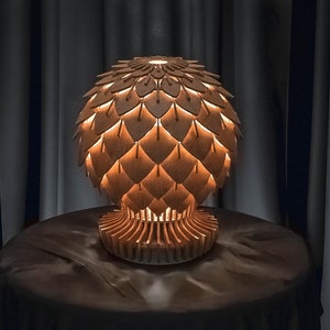 Wood Table Lamp Pinecone Mini - Bedside Lamp - Desk Light - Desk Lamp - Wood Lamp