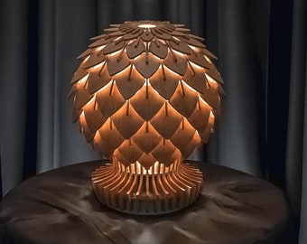 Wood Table Lamp Pinecone Mini - Bedside Lamp - Desk Light - Desk Lamp - Wood Lamp