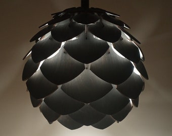 Handmade Mini Birch Wood Pendant Light in Charcoal Color for Beautiful Shadows on Wall and Ceiling