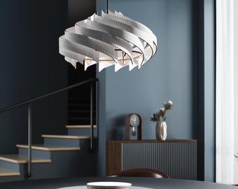 White Wood Pendant Light | Handmade Minimalist Ceiling Lamp | Scandinavian Birch Chandelier for Bedroom, Majesty by SONLINER