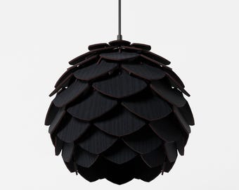 Mini Black Pinecone Pendant Light – Handmade Wooden Chandelier
