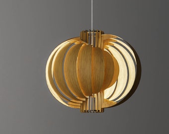 Pendelleuchte / Lampenschirm "Der Mond 520" / Art Deco Holzlampe / Deckenleuchte / Holz-Pendelleuchte