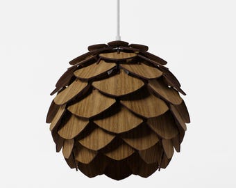 Mini Pinecone Pendant Light – Chocolate Birch Wood Ceiling Lamp