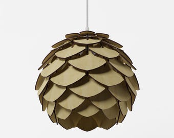 Handmade Birch Pinecone Pendant Light – Scandinavian Wood Lampshade
