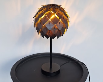 Handmade Pinecone Table Lamp | Chocolate Brown Wooden Bedside Lamp
