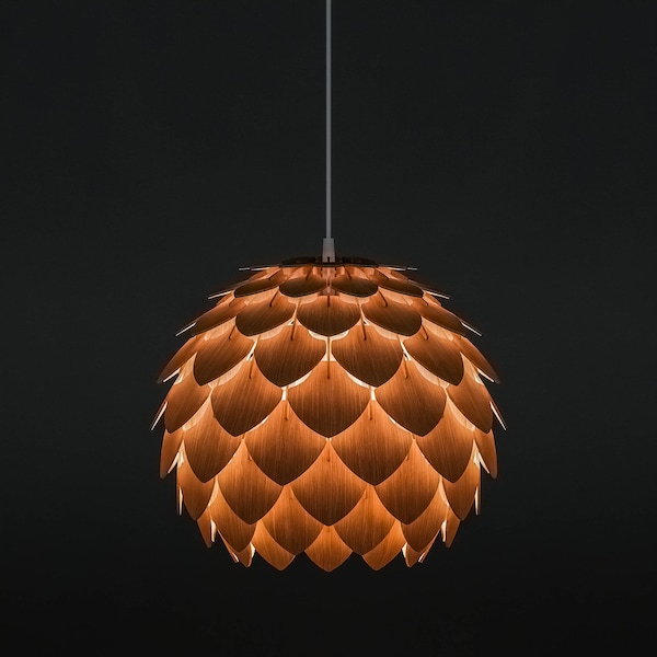 Lámpara colgante de piña: Pantalla de madera de abedul hecha a mano