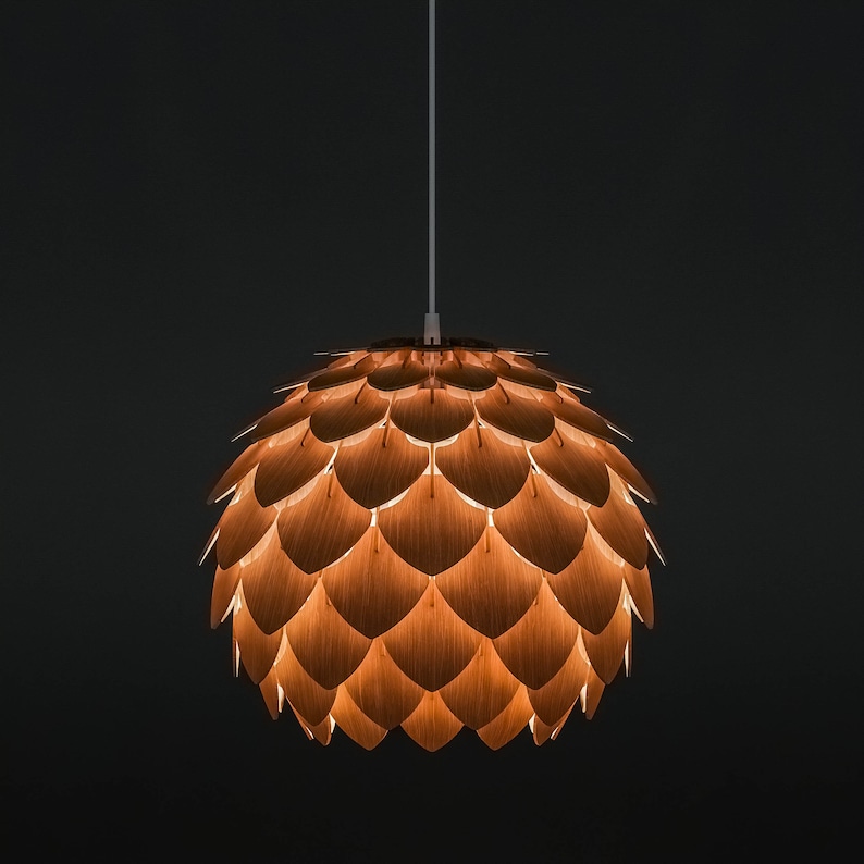 Wooden lamp shade Pinecone 400 / Wooden Pendant Lamp / hanging lamp / scandinavian light / wooden ceiling light / handmade lamp / lampshade image 1