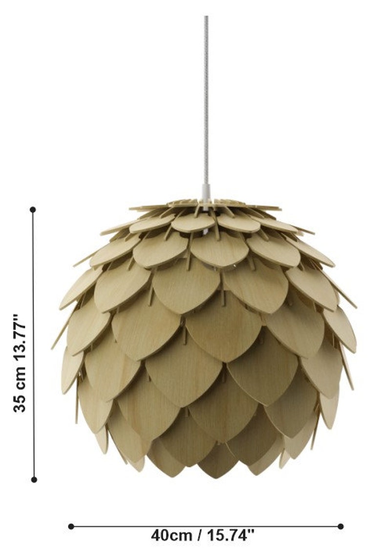 Wooden lamp shade Pinecone 400 / Wooden Pendant Lamp / hanging lamp / scandinavian light / wooden ceiling light / handmade lamp / lampshade image 5