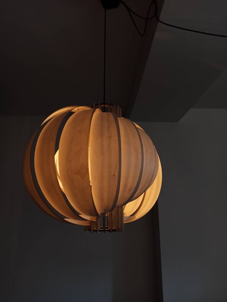 Pendant light / Lamp shade The Moon / art deco wood lamp / ceiling light / wood pendant light image 2