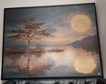 Large Geometric Wood Wall Art, 13000 Piece Handmade Mosaic Pixels Decor