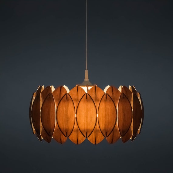 Birch Plywood Pendant Light, Large Wooden Ceiling Lamp, Scandinavian Design