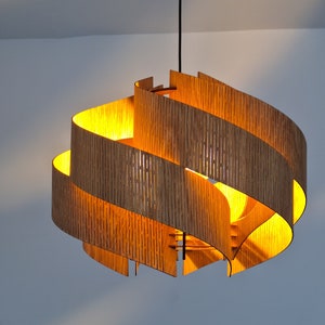 Natural Oak Chandelier Secret by Sonliner / Handmade wooden lighting / large Lamp shade / Artdeco Shadow lamp / Wood Ceiling Pendant Lights