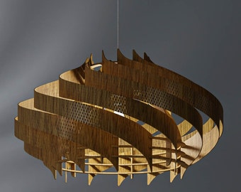 Natural Oak Wood Pendant Light – Handmade Chandelier, Cozy Lighting