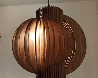 Handmade Walnut Wood Pendant Light - Scandinavian Style Ceiling Lamp