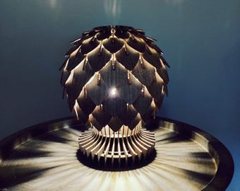 Black Pinecone Wood Table Lamp: Modern Oak LED Nightlight, Bedside Decor