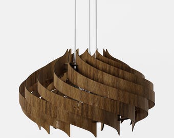 Handmade Walnut Veneer Chandelier – Mid Century Modern 3-Bulb Pendant Light