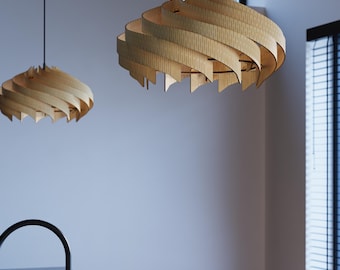 Natural Birch Wood Pendant Light | Handmade Scandinavian Ceiling Lamp | Shadow Art Wooden Chandelier for Dining Room, Majesty by SONLINER