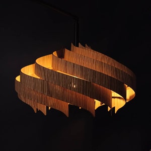 Oak Modern chandelier for staircase by Sonliner / Ceiling Lamp Majesty Natural OAK / Hand made Unique Light / Pendant Nordic Lamp / Hanging image 2